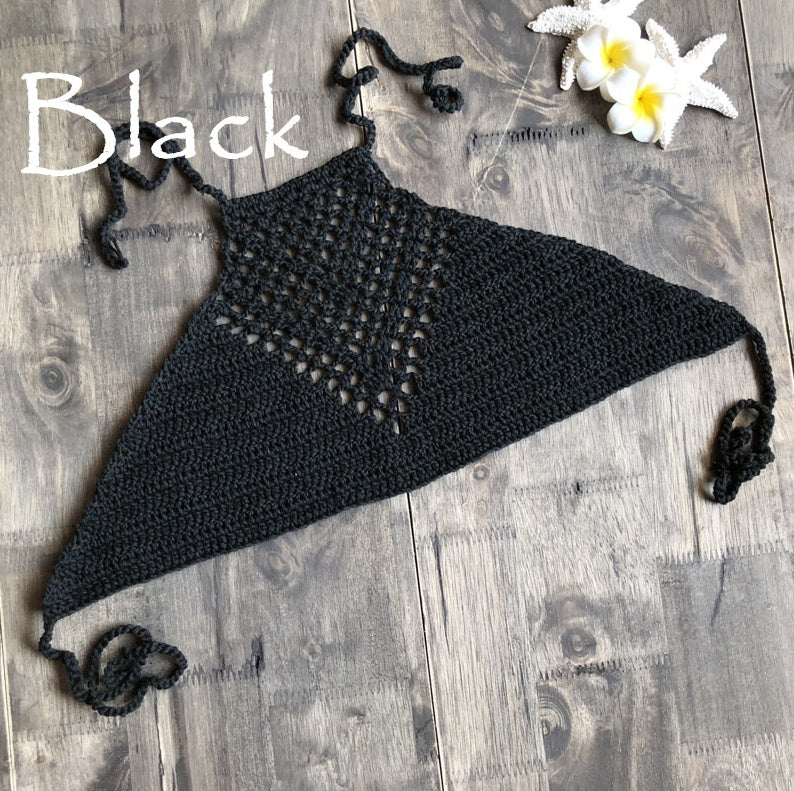 Sexy hand hook knitted halter neck wrapped chest bikini