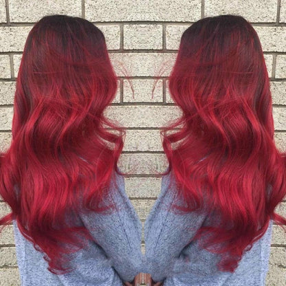 Black Gradient Wine Red Fluffy Big Wave Chemical Fiber Full Headgear