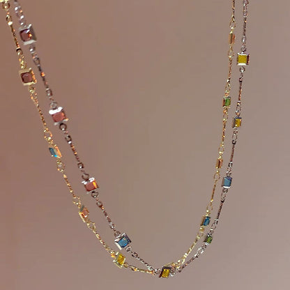Rainbow Gem Necklace Simple Clavicle Chain