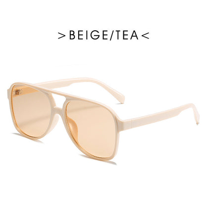 Retro Double Beam Ocean Lens Stylish Large Frame Sunglasses