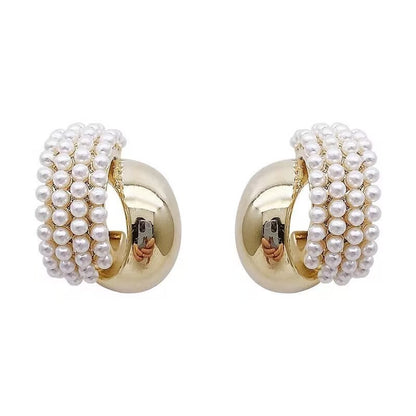 French Retro High-grade Pearl Metal Stud Earrings For Women